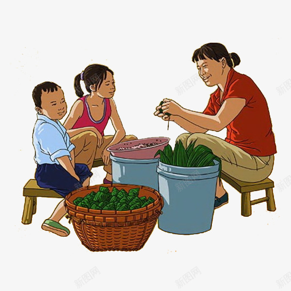 包粽子的妈妈png免抠素材_新图网 https://ixintu.com 包粽子 卡通 妈妈 手绘