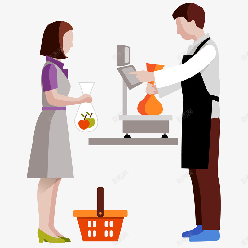 女士超市购物打秤插画矢量图ai免抠素材_新图网 https://ixintu.com 女士 女士超市购物打秤矢量插画 打秤 男士 购物 超市 矢量图