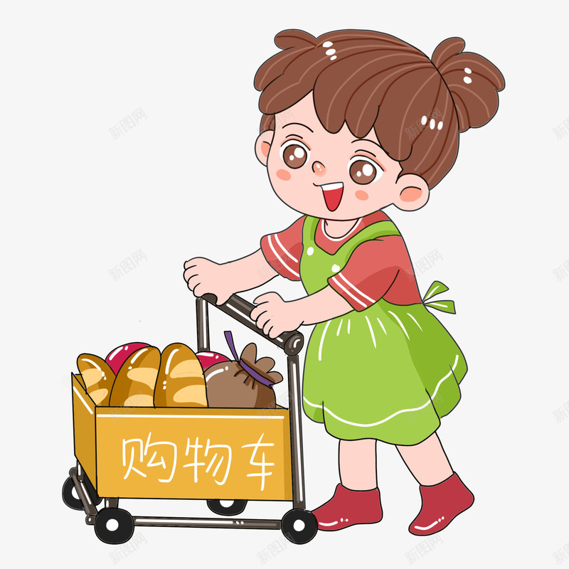 手绘小女孩购物元素png免抠素材_新图网 https://ixintu.com 元素 免扣 女孩 购物