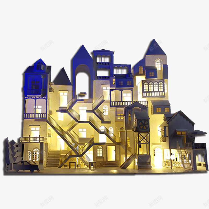 灯光照耀的城堡png免抠素材_新图网 https://ixintu.com 卡通 城堡 建筑 楼梯 灯光 照耀