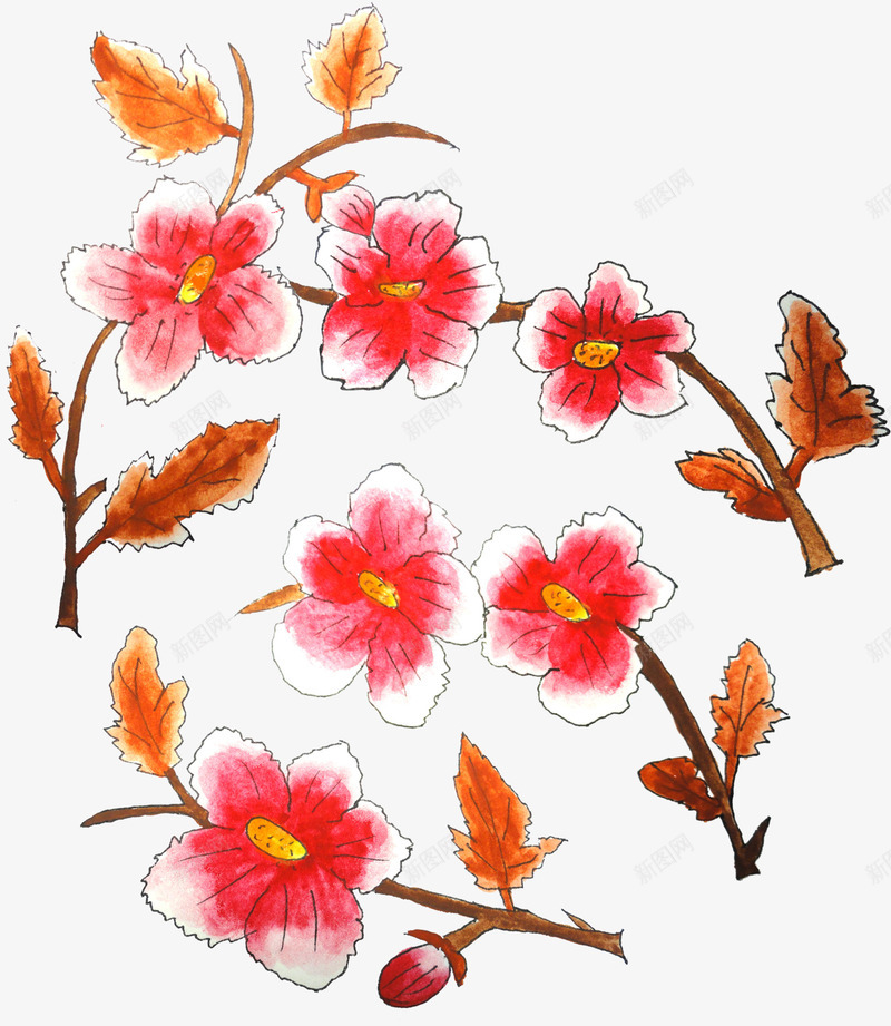 彩绘花枝插画psd免抠素材_新图网 https://ixintu.com 彩绘 手绘插画 春天 花枝 装饰图案 鲜花