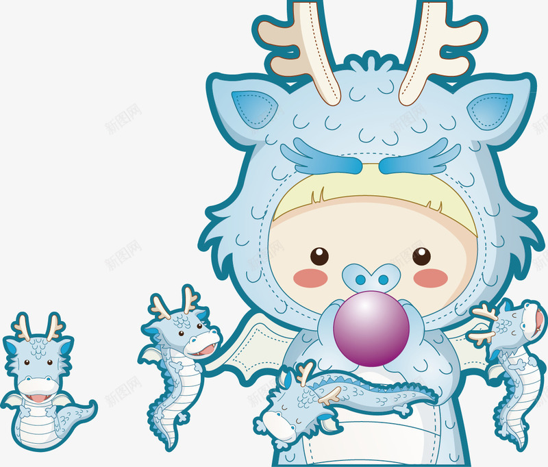 龙妈妈和龙宝宝png免抠素材_新图网 https://ixintu.com 卡通动物 龙妈妈 龙宝宝