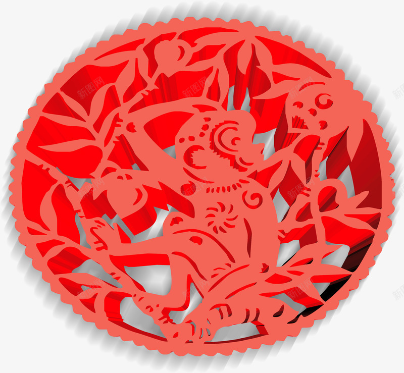 红色喜庆立体吉祥窗花png免抠素材_新图网 https://ixintu.com 圆圈猴子摘桃窗花 窗花 红色猴子立体装饰图案 红色过年窗花