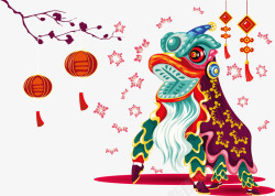 新年春节习俗舞狮子喜庆气氛蓄势待发素材