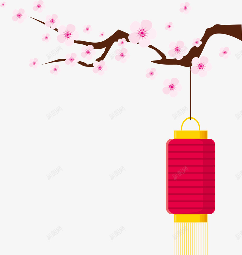 中国风粉色花枝灯笼png免抠素材_新图网 https://ixintu.com 中国风灯笼 新年 新年快乐 新春 春节快乐 红灯笼 花枝