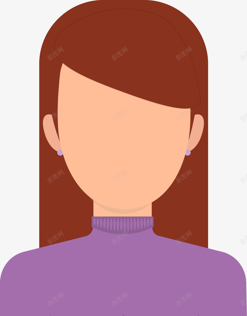 长头发女人png免抠素材_新图网 https://ixintu.com 人物 头像 女子 扁平化 无头像 无眼睛 无表情 用户头像