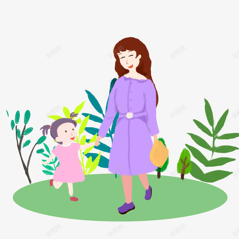 手绘卡通妈妈牵着孩子的手psd免抠素材_新图网 https://ixintu.com 卡通 叶子 妈妈 孩子 手 手绘 手绘卡通妈妈牵着孩子的手 母亲节
