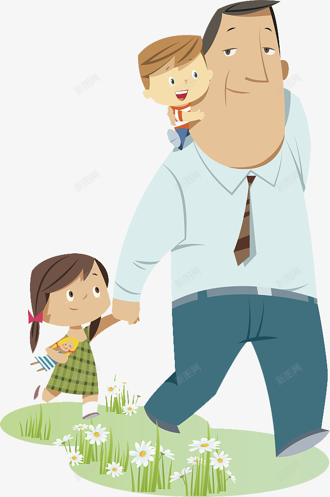 卡通人物插图爸爸与孩子走在路上png免抠素材_新图网 https://ixintu.com 人物插图 卡通 卡通人物走路 孩子 拉着手 爸爸 背着孩子 走在路上