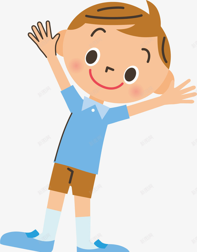 卡通男孩矢量图ai免抠素材_新图网 https://ixintu.com Polo 伸展双臂 卡通 展开双臂 微笑 手绘 男孩 矢量图 蓝色T恤