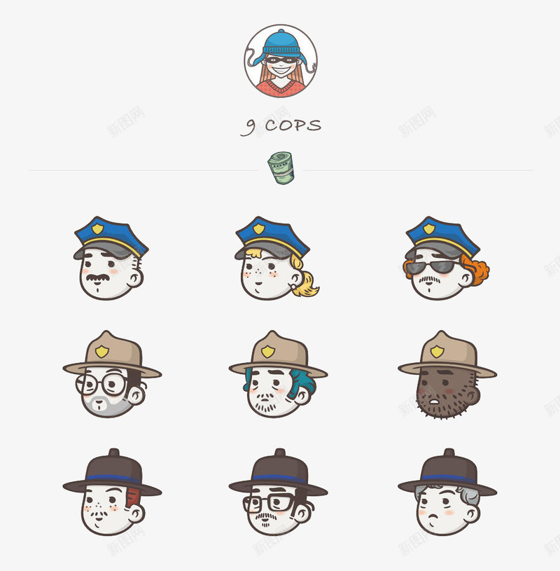 扁平化卡通职业人物头像图标png_新图网 https://ixintu.com H5页面素材 人种 卡通 扁平 扁平化 扁平文化 电商卡通 网页设计卡通 职业 肤色