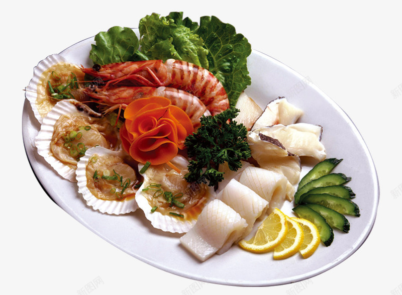 海鲜美食png免抠素材_新图网 https://ixintu.com 扇贝 柠檬 海鲜 美食 虾