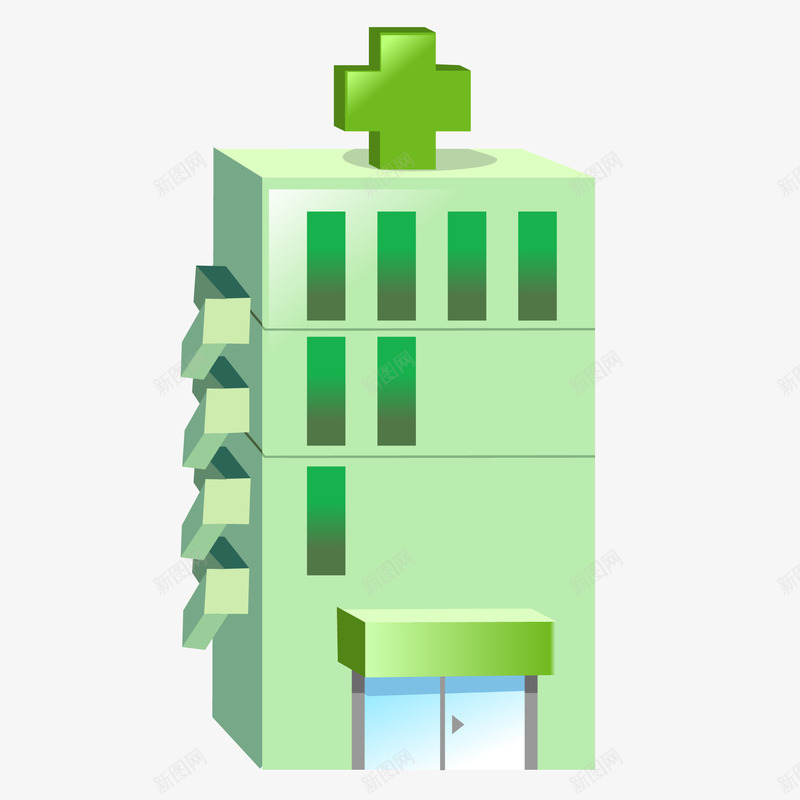 卡通绿色的医院建筑矢量图ai免抠素材_新图网 https://ixintu.com 医疗 医院 卡通 城市 建筑物设计 治疗 立体 矢量图