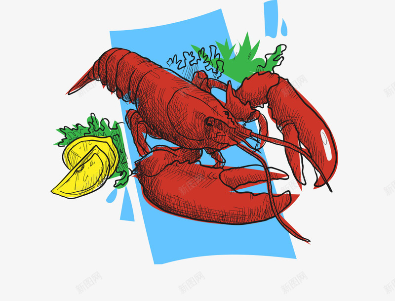 卡通柠檬大龙虾海报psd免抠素材_新图网 https://ixintu.com 卡通 大龙虾 柠檬 红色