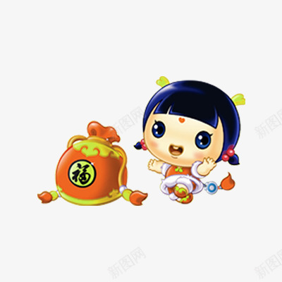 创意福袋新年女孩png免抠素材_新图网 https://ixintu.com 创意 女孩 新年 福气 红袋子 过年