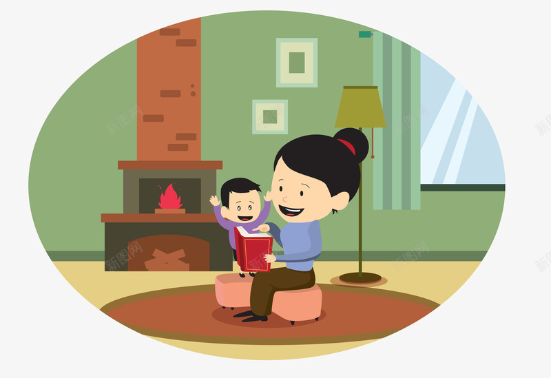 妈妈带孩子矢量图eps免抠素材_新图网 https://ixintu.com 台灯 妈妈 孩子 房间 板凳 照片 看书 矢量图
