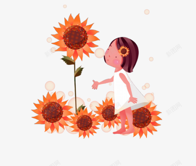 摘花的个女孩psd免抠素材_新图网 https://ixintu.com 卡通 女孩 孩子 摘花 童年 装饰