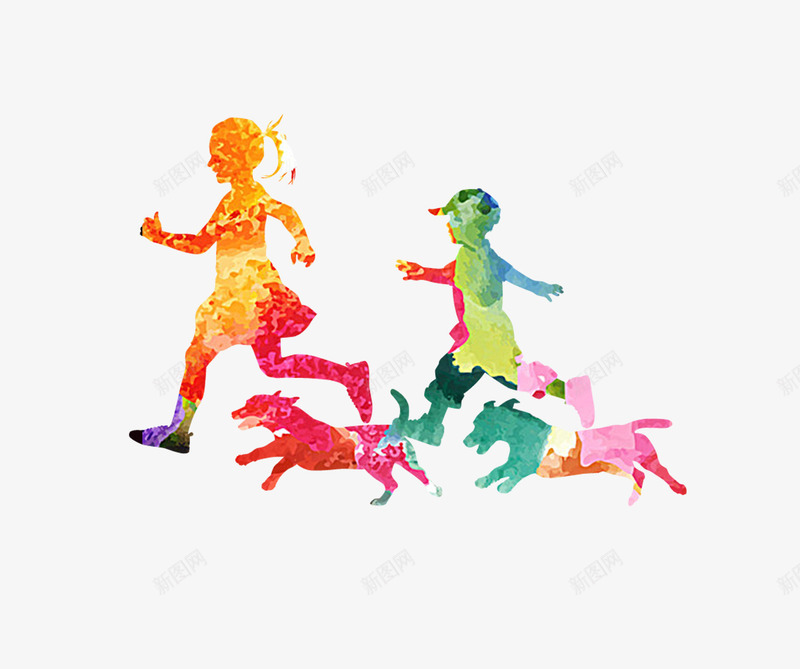 孩子和宠物png免抠素材_新图网 https://ixintu.com 儿童 剪影 宠物 手绘