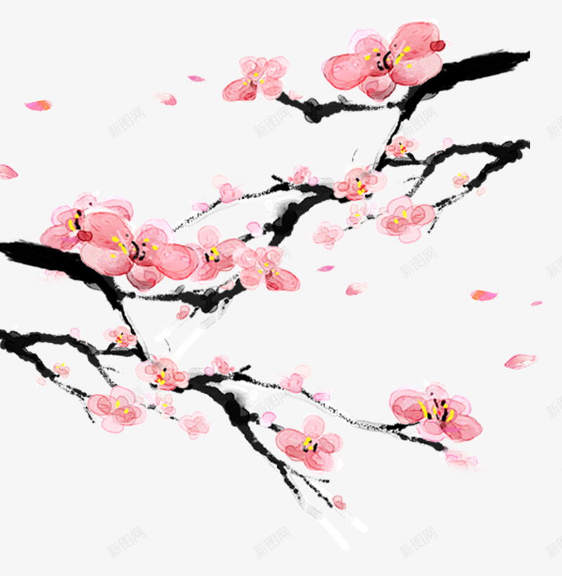 手绘装饰桃花花枝png免抠素材_新图网 https://ixintu.com 手绘 春天 桃花 花卉 花枝 装饰图案 鲜花