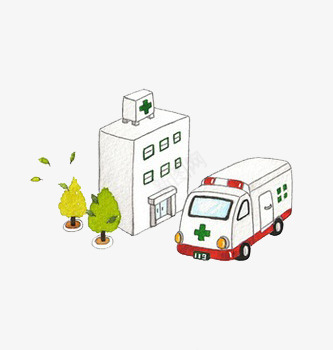 手绘医院急救车png免抠素材_新图网 https://ixintu.com 医院 急救 急救车 白色车