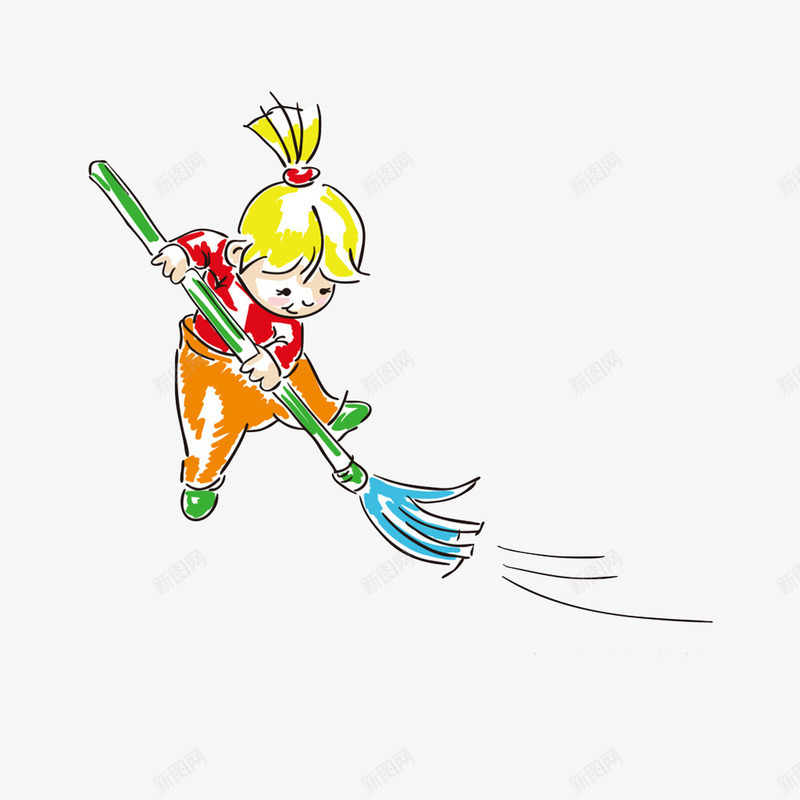 拖地的小女孩png免抠素材_新图网 https://ixintu.com 孩子做家务 小女孩 手绘 拖地 认真做事
