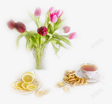 鲜花零食配茶png免抠素材_新图网 https://ixintu.com 柠檬 花瓶 茶 鲜花