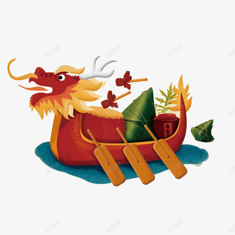 端午节龙舟png免抠素材_新图网 https://ixintu.com 卡通 端午节 粽子 赛龙舟 龙舟
