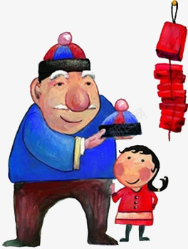 爷爷给孙女戴帽子png免抠素材_新图网 https://ixintu.com 春节 爷爷 过年 鞭炮