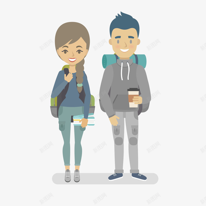 情侣旅游照片插画矢量图ai免抠素材_新图网 https://ixintu.com 卡通 奶茶 情侣 情侣装 插画 背包 长发辫子 矢量图