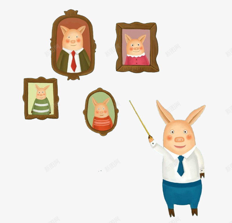 教书的小猪先生png免抠素材_新图网 https://ixintu.com 动物 家族照 照片墙 相框 相片