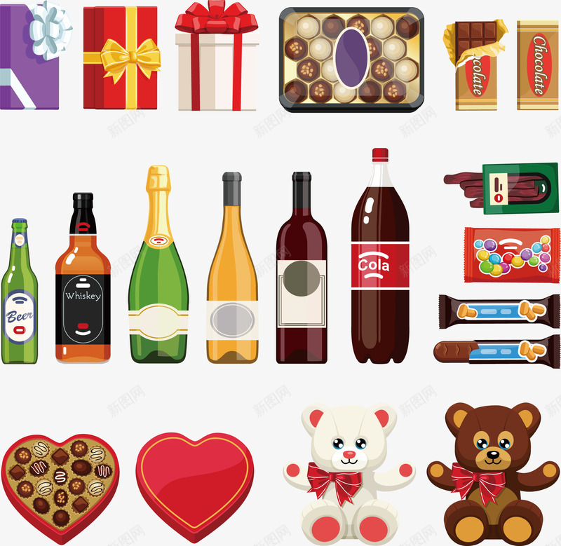 饮料和酒瓶矢量图eps免抠素材_新图网 https://ixintu.com 动物 动物png 动物矢量图 小熊 饮料 矢量图
