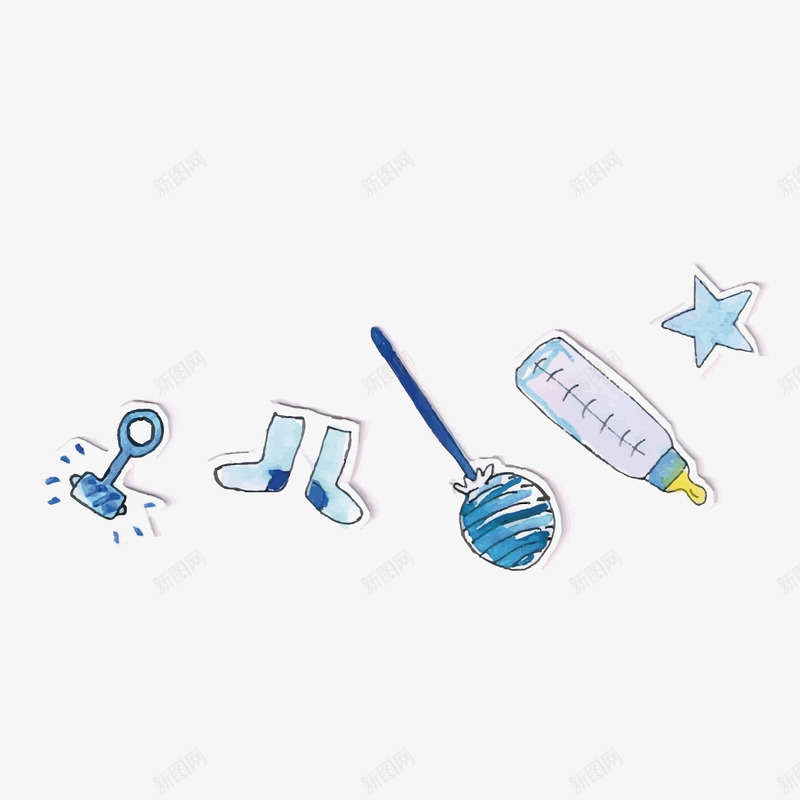 婴儿用品矢量图ai免抠素材_新图网 https://ixintu.com 卡通 奶瓶 星星 玩具 蓝色 矢量图