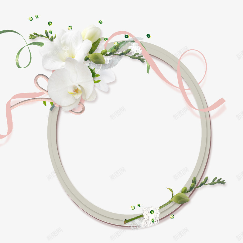 白色花朵绿色花枝白色圆边框png免抠素材_新图网 https://ixintu.com png素材 白色圆边框 白色花朵 绿色花枝