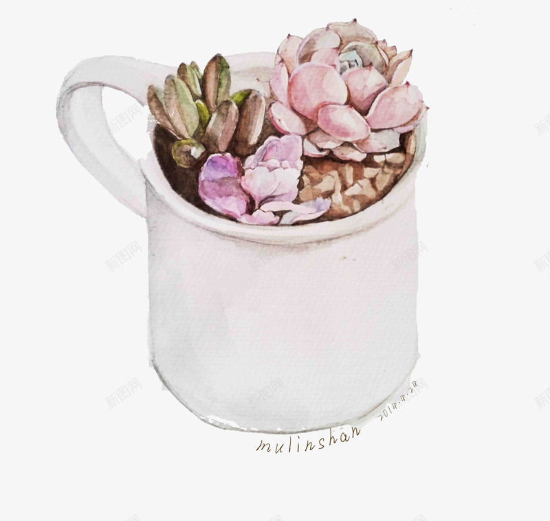 植物png免抠素材_新图网 https://ixintu.com 多肉 手绘 水彩画