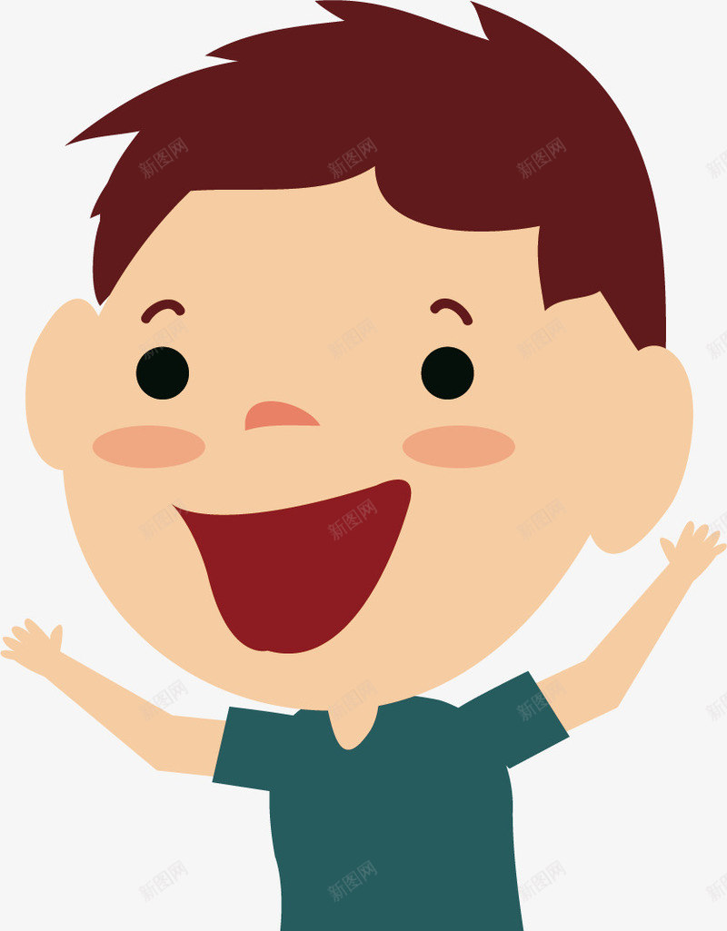 可爱男孩png免抠素材_新图网 https://ixintu.com 可爱 大笑 手绘 挥舞双手 男孩 短发 蓝色T恤