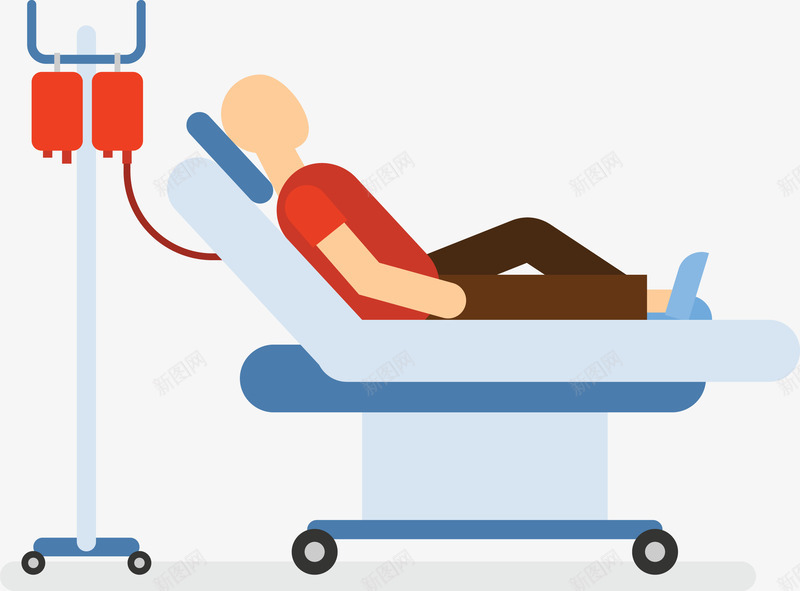 一个蓝色医院病床与吊瓶png免抠素材_新图网 https://ixintu.com 医院打针 医院病床 打针 矢量病床 矢量输液架 蓝色病床