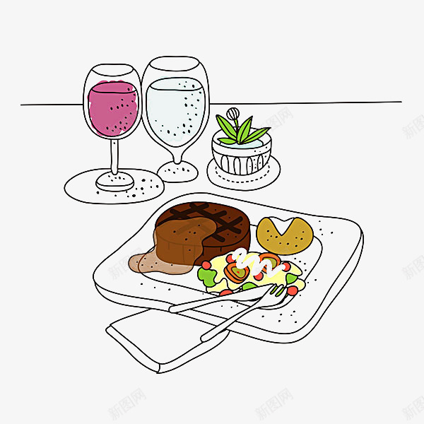 午餐png免抠素材_新图网 https://ixintu.com 厨房插画 植物 炒菜 牛排 食品 餐具 饮料
