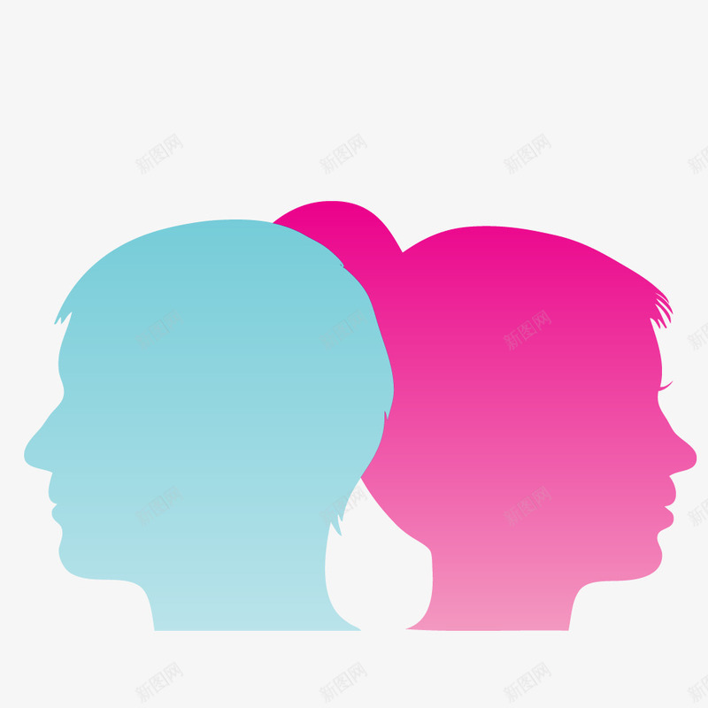 背对背的男女头像图标png_新图网 https://ixintu.com 创意 剪影 卡通 头像 红色的 背对着的人 背对背 蓝色的