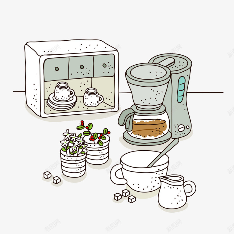 悠闲时光读物插画png免抠素材_新图网 https://ixintu.com 下午茶 卡通 家庭小电器 小清新 手绘 水彩 甜品甜点 读物插画 饮料饮品