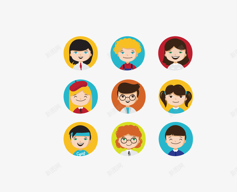 彩色卡通人头像矢量图eps免抠素材_新图网 https://ixintu.com 人头像 卡通 彩色人头像 矢量人头像 矢量图