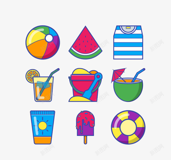 夏日度假png免抠素材_新图网 https://ixintu.com 夏日 度假 柠檬汁 椰子汁 海滩用品