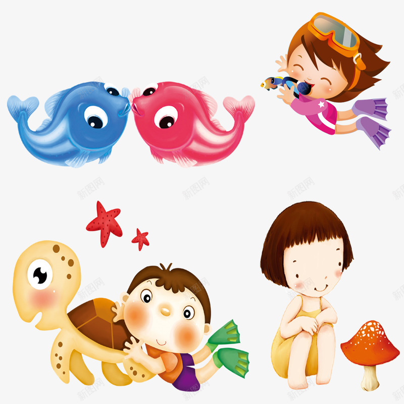 现代简约手绘卡通人物海底世界png免抠素材_新图网 https://ixintu.com 乌龟 人物 卡通人物 手绘 时尚 海底世界 现代简约