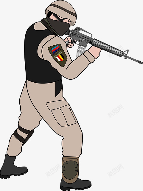 现代士兵png免抠素材_新图网 https://ixintu.com 军人 卡通 射击 插画