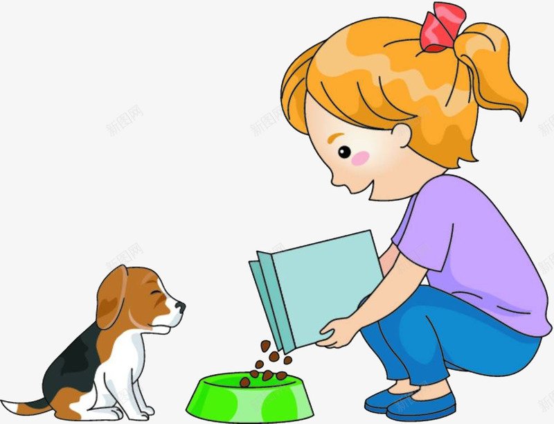 孩子喂狗狗png免抠素材_新图网 https://ixintu.com 卡通 喂狗狗 孩子 狗粮