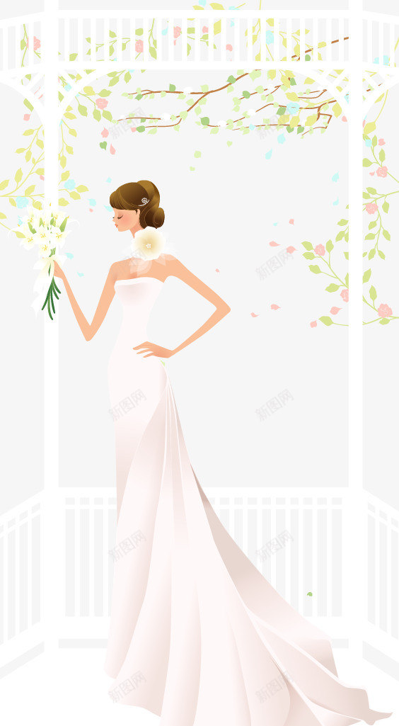 新娘和花枝背景婚纱照矢量图ai免抠素材_新图网 https://ixintu.com 婚庆 婚纱照 婚纱照矢量素材 新娘 花枝背景 矢量图
