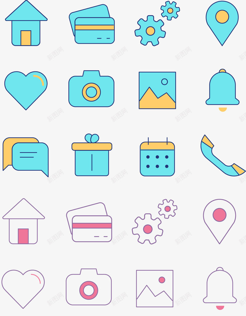手绘扁平图标png_新图网 https://ixintu.com 信用卡 图标 房屋 扁平 手绘 照片 相机