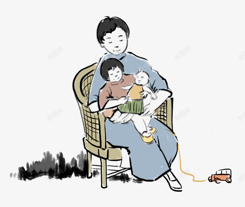 中国画装饰插图母亲节亲子插画png免抠素材_新图网 https://ixintu.com 中国画 亲子 妈妈 抱着孩子 插画 母亲节 温馨的画面 藤编椅子 装饰插图