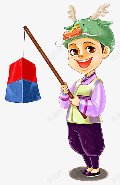 拿着灯笼的男孩子png免抠素材_新图网 https://ixintu.com 卡通得意 卡通手绘 开心 得意的笑 戴帽子的人 灯笼 男孩子
