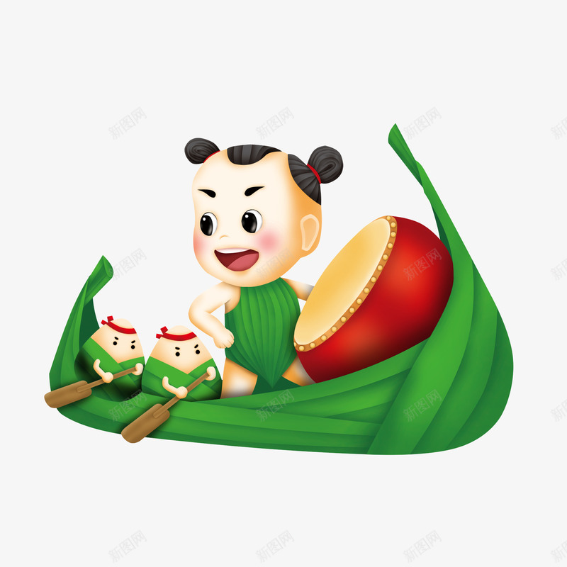 粽子粽娃划船端午元素psd免抠素材_新图网 https://ixintu.com 元素 划船 端午 粽娃 粽子