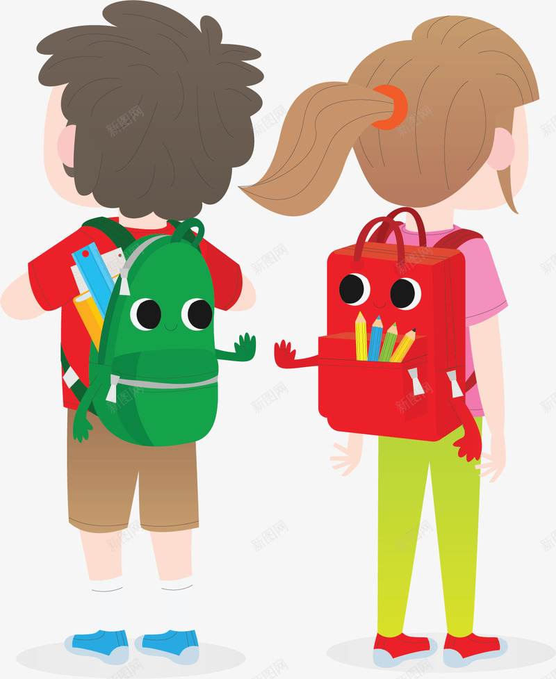 背书包上学的孩子矢量图ai免抠素材_新图网 https://ixintu.com 上学 上学的孩子 开学 开学季 矢量png 背书包 矢量图