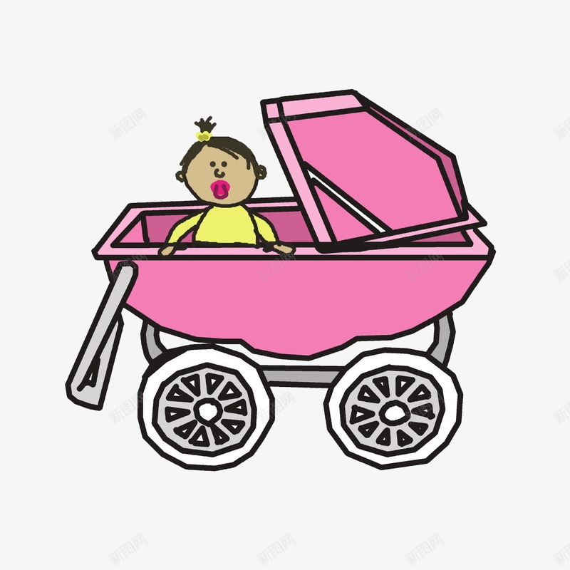 婴儿车婴儿png免抠素材_新图网 https://ixintu.com 可爱的 女宝宝 奶嘴 婴儿 推车 粉色婴儿车